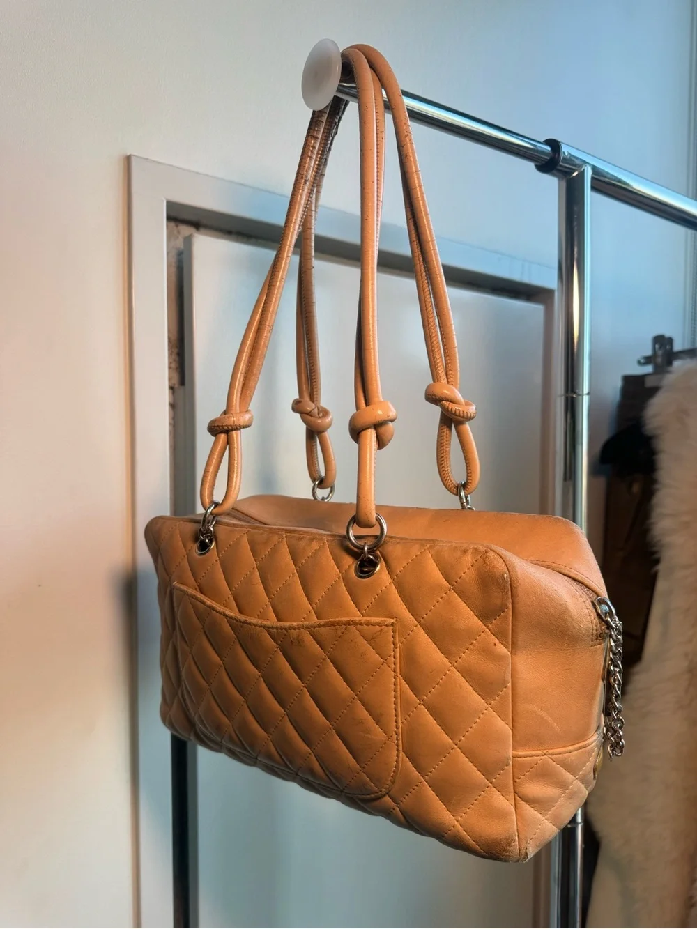 CHANEL Quilted Shoulder Bag in Camel Tan Leather